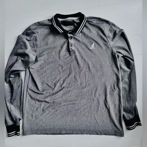 Kangol Long Sleeve Polo Shirt Grey Black Trim Mens Large